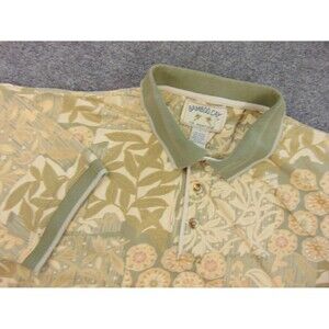 Bamboo Cay Shirt Mens Large Beige Green Floral Polo‎